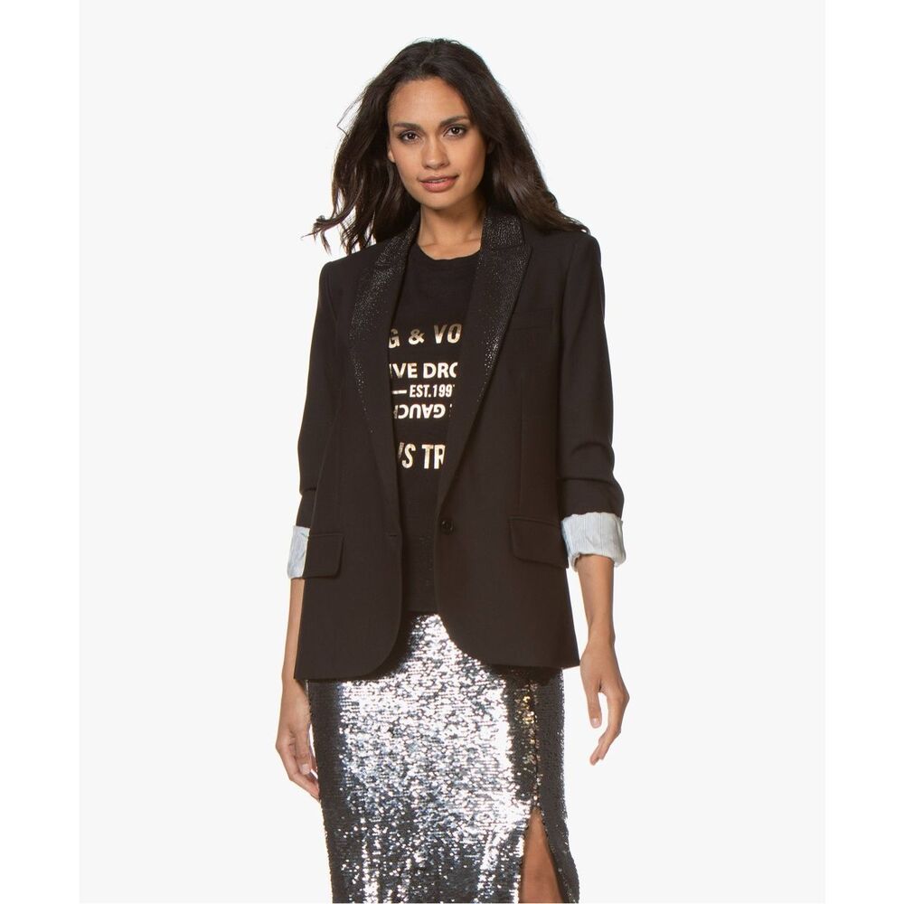 Zadig & Voltaire Viking Strass in Noir Black Rhinestones Blazer Size 40 - Picture 4 of 10